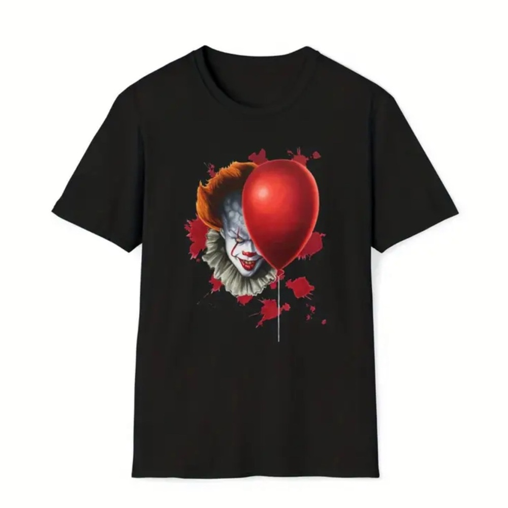 Horror Pennywise Unisex Black T-Shirt with Red Balloon Graphic